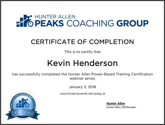 Hunter Allen Power-Based Training Certification - Kevin Henderson